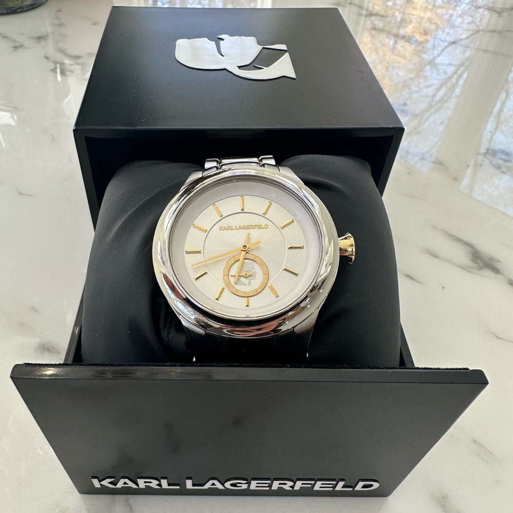 Karl Lagerfeld Silver and Gold Watch - brand new with protective film & box